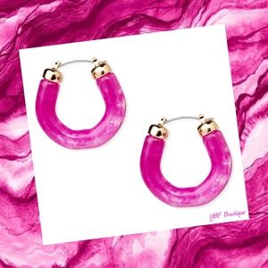 New Fuchsia & Gold Marble Resin Hoop Fashion Earrings